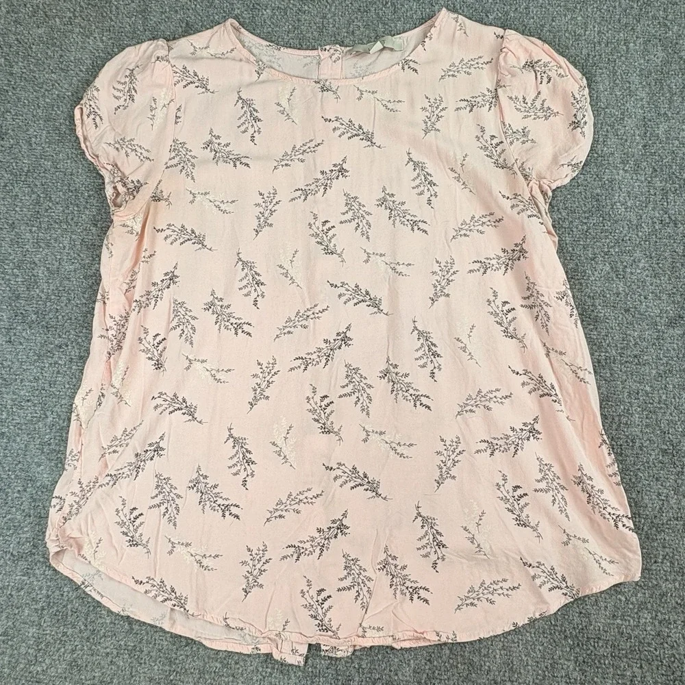 LOFT Blouse Womens M Pink Floral Button Back Puff Sleeve Cottagecore‎ Romantic